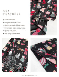 BLACK CAT PRINT LONG LIGHTWEIGHT SCARF