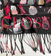 BLACK CAT PRINT LONG LIGHTWEIGHT SCARF