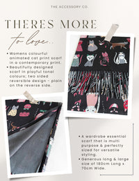 BLACK CAT PRINT LONG LIGHTWEIGHT SCARF