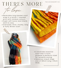 BLACK CHECKED WOOL RAINBOW BLANKET SCARF OVERSIZED WINTER SHAWL WRAP