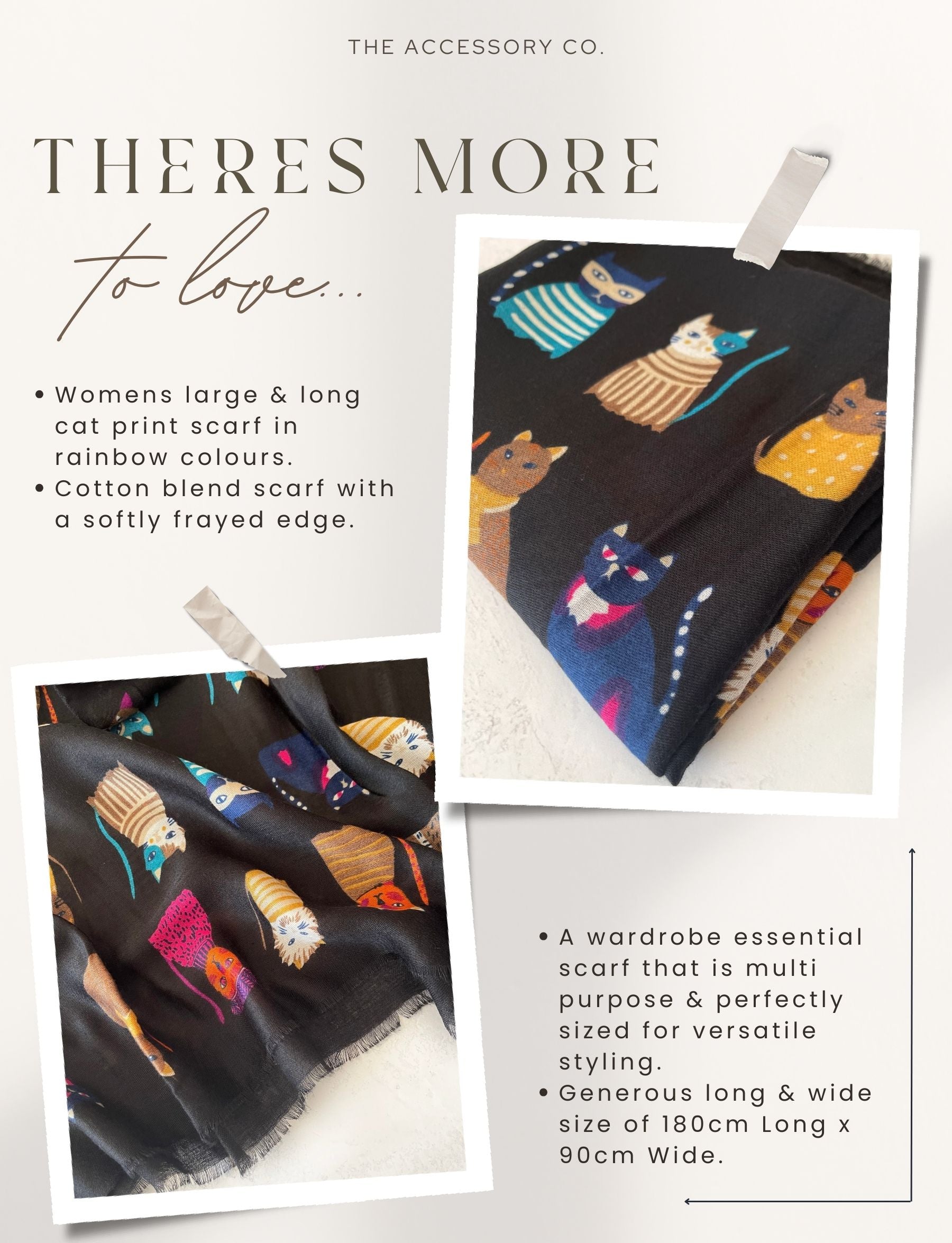 BLACK COTTON BLEND CAT PRINT LIGHTWEIGHT SCARF