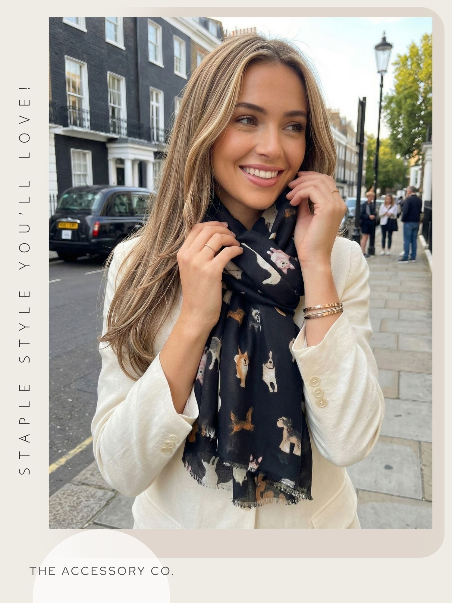BLACK COTTON BLEND DOG PRINT LIGHTWEIGHT SCARF - A-SHU.CO.UK