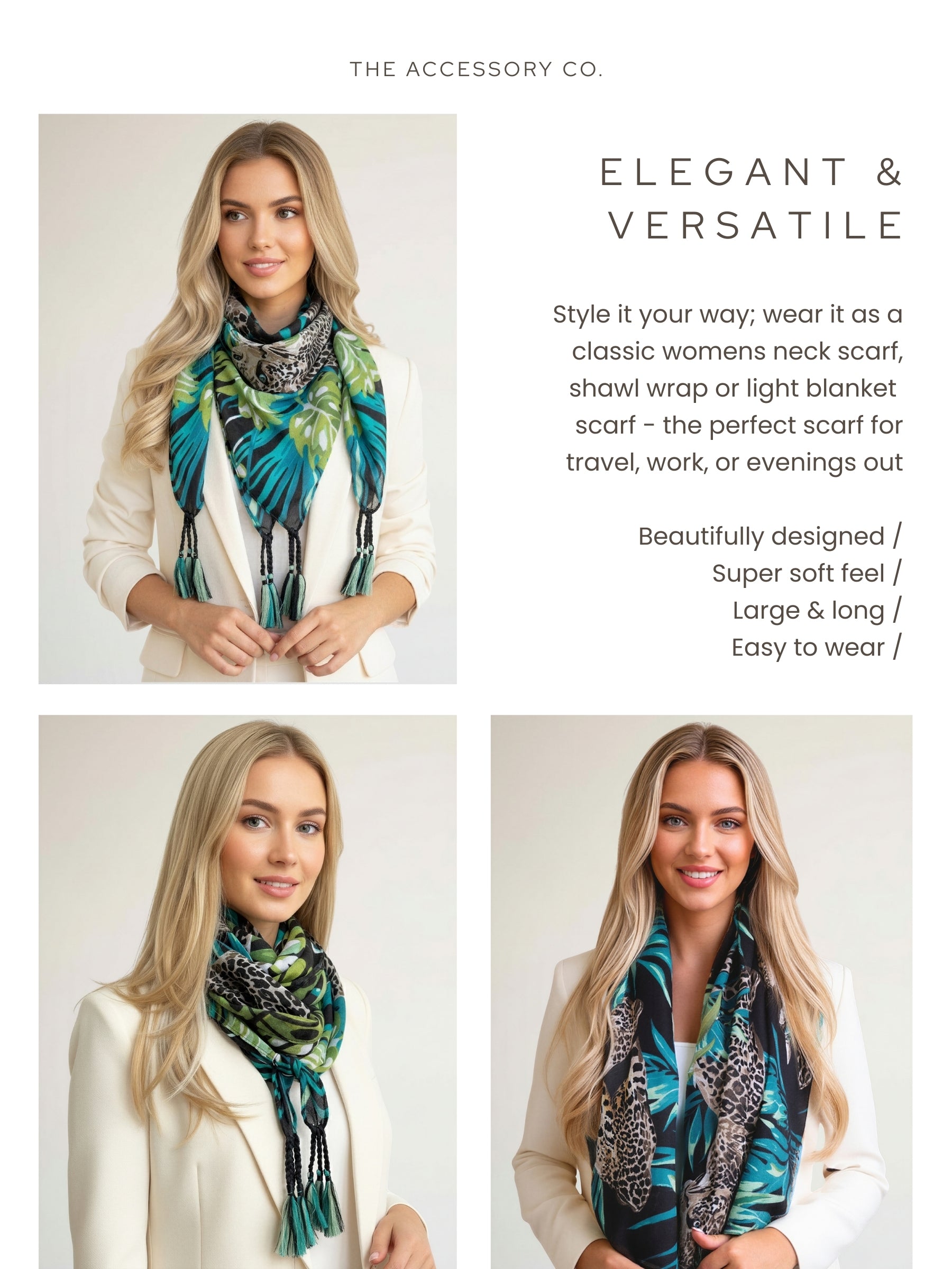 BLACK LEOPARD & FLORAL PRINT SQUARE TASSEL SCARF - A-SHU.CO.UK