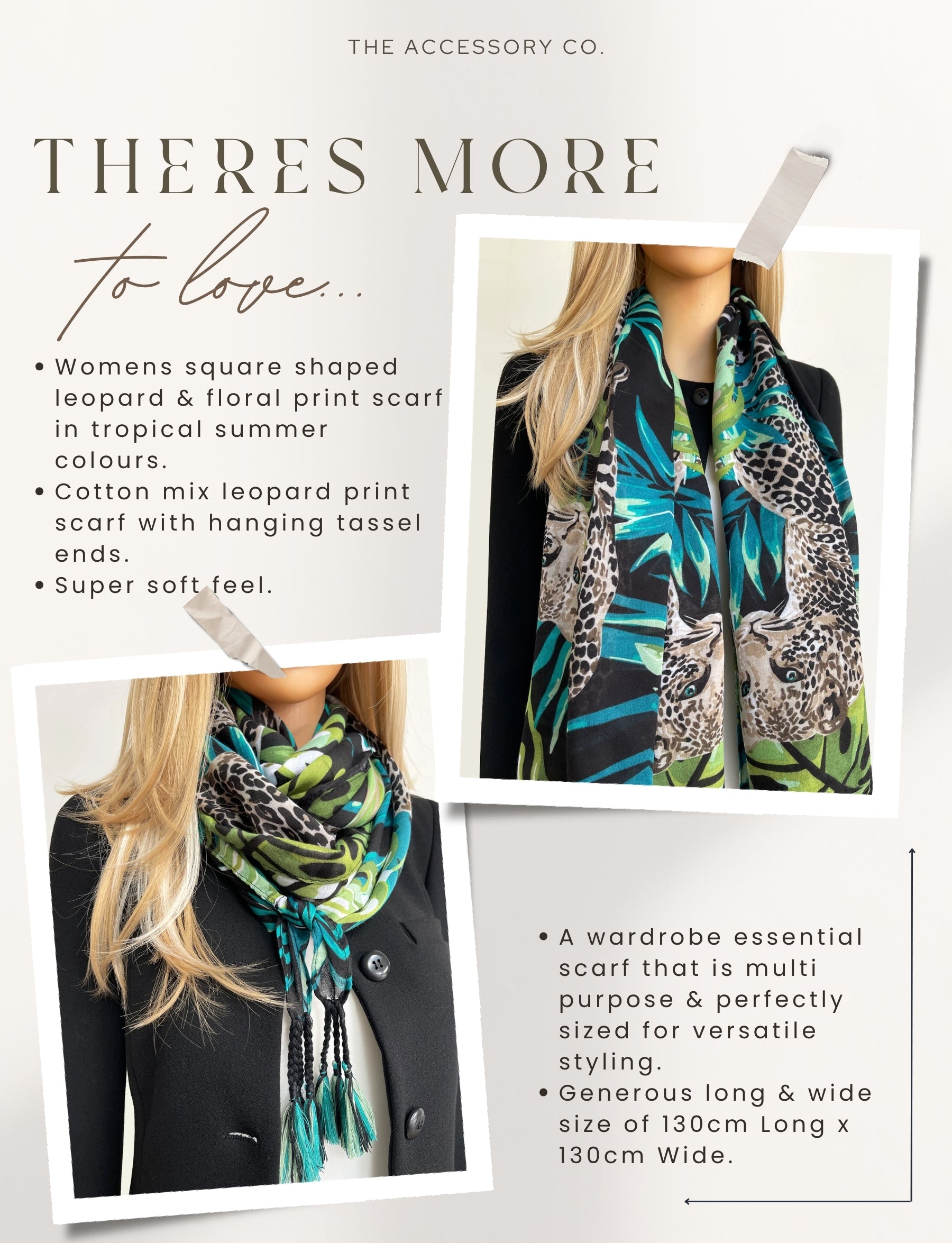 BLACK LEOPARD & FLORAL PRINT SQUARE TASSEL SCARF - A-SHU.CO.UK