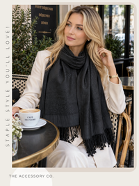BLACK PAISLEY PRINT REVERSIBLE PASHMINA SHAWL SCARF - A-SHU.CO.UK