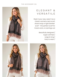 BLACK PAISLEY PRINT REVERSIBLE PASHMINA SHAWL SCARF - A-SHU.CO.UK