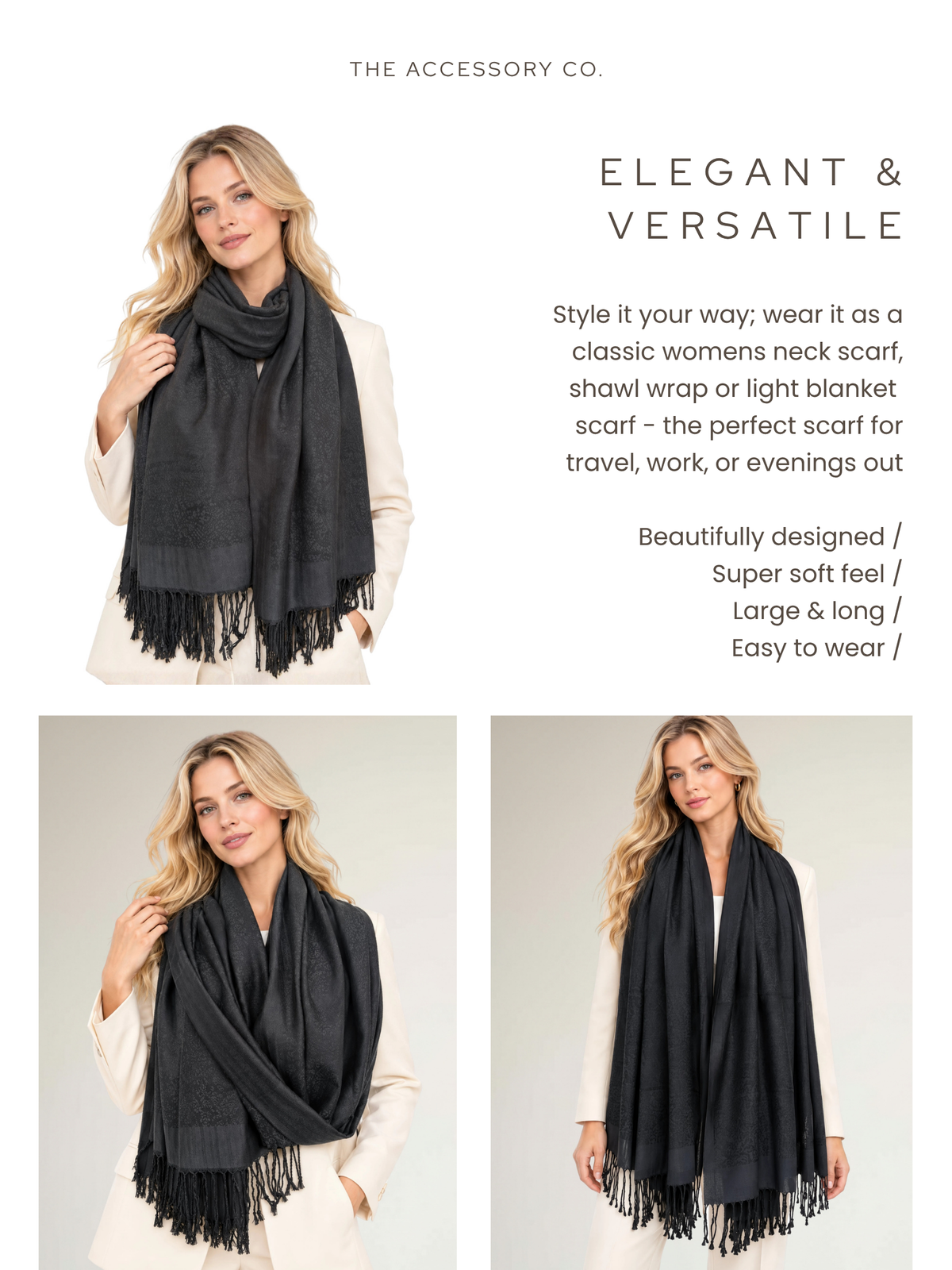 BLACK PAISLEY PRINT REVERSIBLE PASHMINA SHAWL SCARF - A-SHU.CO.UK