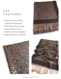 BLACK PAISLEY PRINT REVERSIBLE PASHMINA SHAWL SCARF - A-SHU.CO.UK
