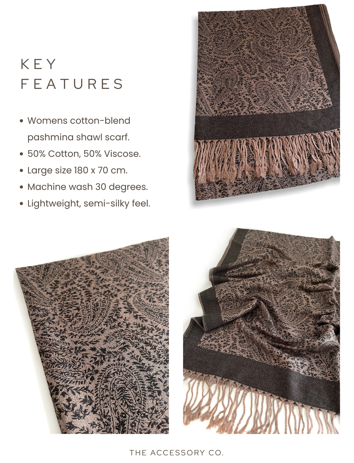 BLACK PAISLEY PRINT REVERSIBLE PASHMINA SHAWL SCARF - A-SHU.CO.UK