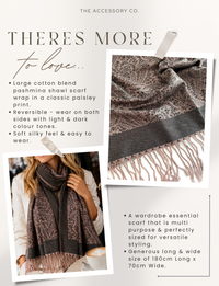 BLACK PAISLEY PRINT REVERSIBLE PASHMINA SHAWL SCARF - A-SHU.CO.UK