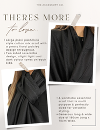 BLACK PAISLEY PRINT REVERSIBLE PASHMINA SHAWL SCARF - A-SHU.CO.UK