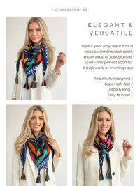 BLACK ROSE FLORAL PRINT SQUARE TASSEL SCARF - A-SHU.CO.UK