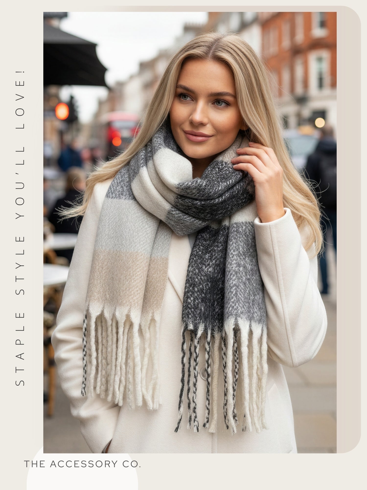 BLACK STRIPED WOOL BLANKET SCARF OVERSIZED WINTER SHAWL WRAP