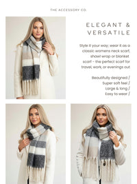 BLACK STRIPED WOOL BLANKET SCARF OVERSIZED WINTER SHAWL WRAP