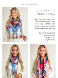 BLUE GARDEN FLORAL PRINT SQUARE TASSEL SCARF - A-SHU.CO.UK