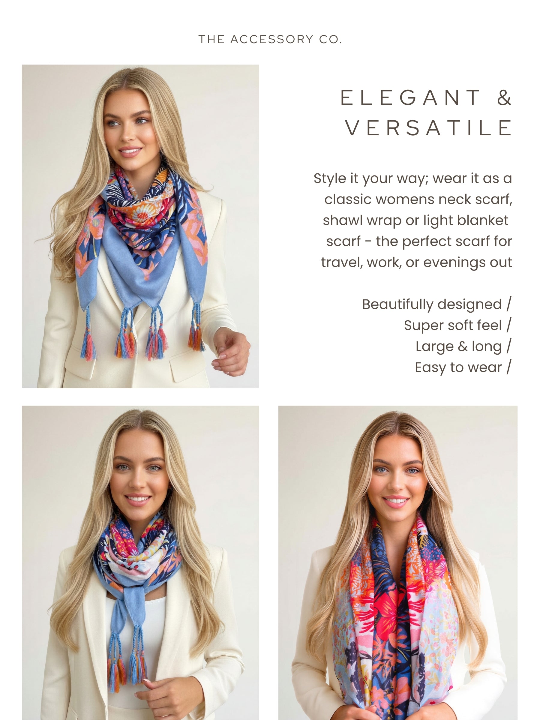 BLUE GARDEN FLORAL PRINT SQUARE TASSEL SCARF - A-SHU.CO.UK