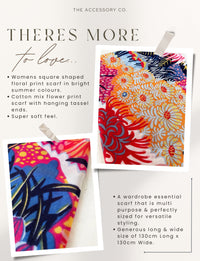 BLUE GARDEN FLORAL PRINT SQUARE TASSEL SCARF - A-SHU.CO.UK