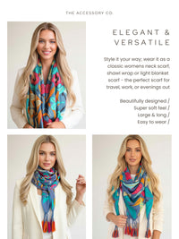 BLUE ROSE FLORAL PRINT SQUARE TASSEL SCARF - A-SHU.CO.UK