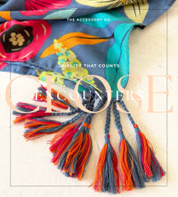 BLUE ROSE FLORAL PRINT SQUARE TASSEL SCARF - A-SHU.CO.UK