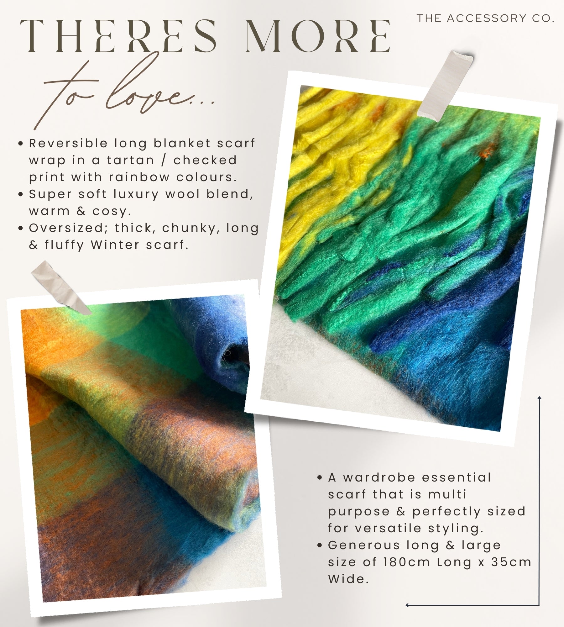 BLUE YELLOW CHECKED WOOL RAINBOW BLANKET SCARF OVERSIZED WINTER SHAWL WRAP