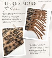 BROWN FLUFFY LEOPARD PRINT OVERSIZED BLANKET SCARF SHAWL WRAP