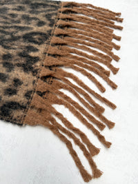 BROWN FLUFFY LEOPARD PRINT OVERSIZED BLANKET SCARF SHAWL WRAP