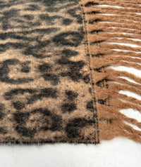 BROWN FLUFFY LEOPARD PRINT OVERSIZED BLANKET SCARF SHAWL WRAP