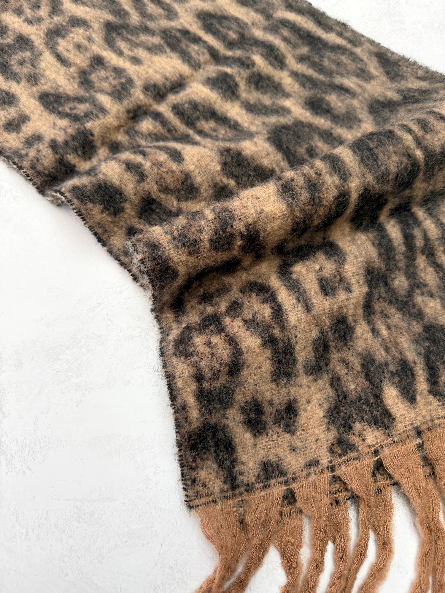 BROWN FLUFFY LEOPARD PRINT OVERSIZED BLANKET SCARF SHAWL WRAP