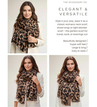 BROWN COTTON BLEND CLASSIC LEOPARD PRINT SCARF