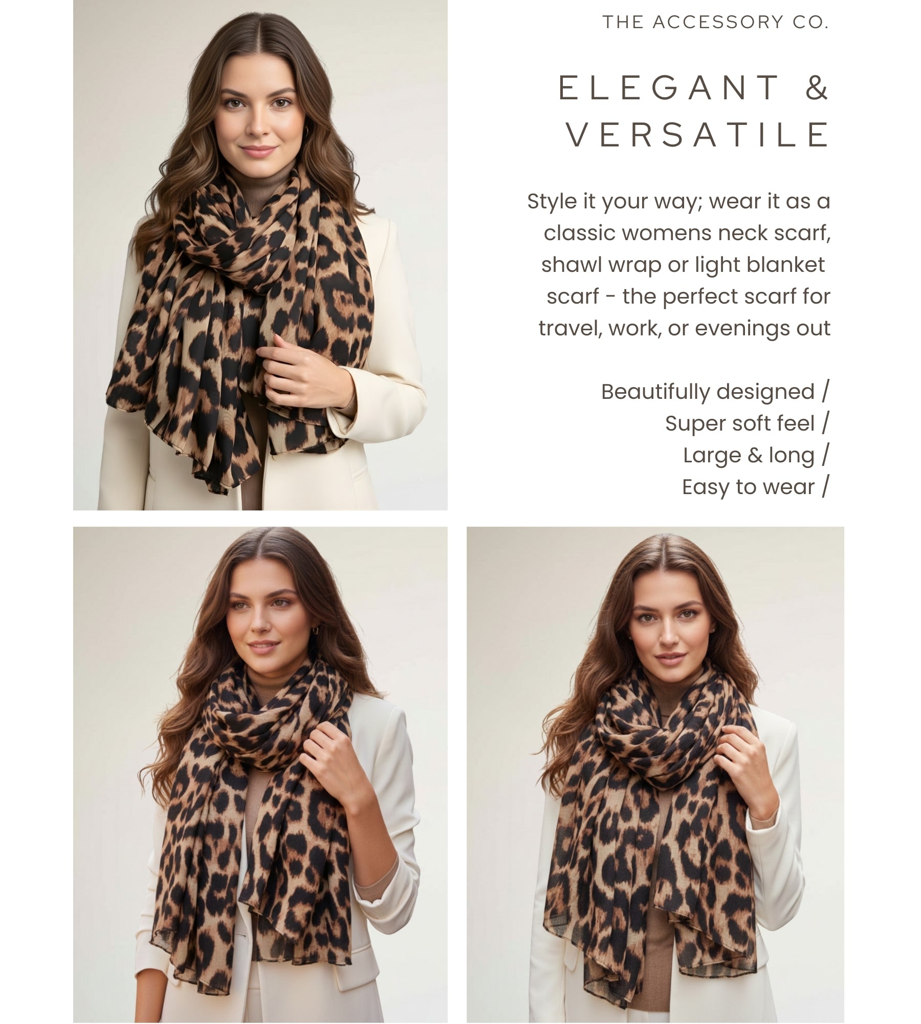 BROWN COTTON BLEND CLASSIC LEOPARD PRINT SCARF