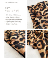 BROWN COTTON BLEND CLASSIC LEOPARD PRINT SCARF