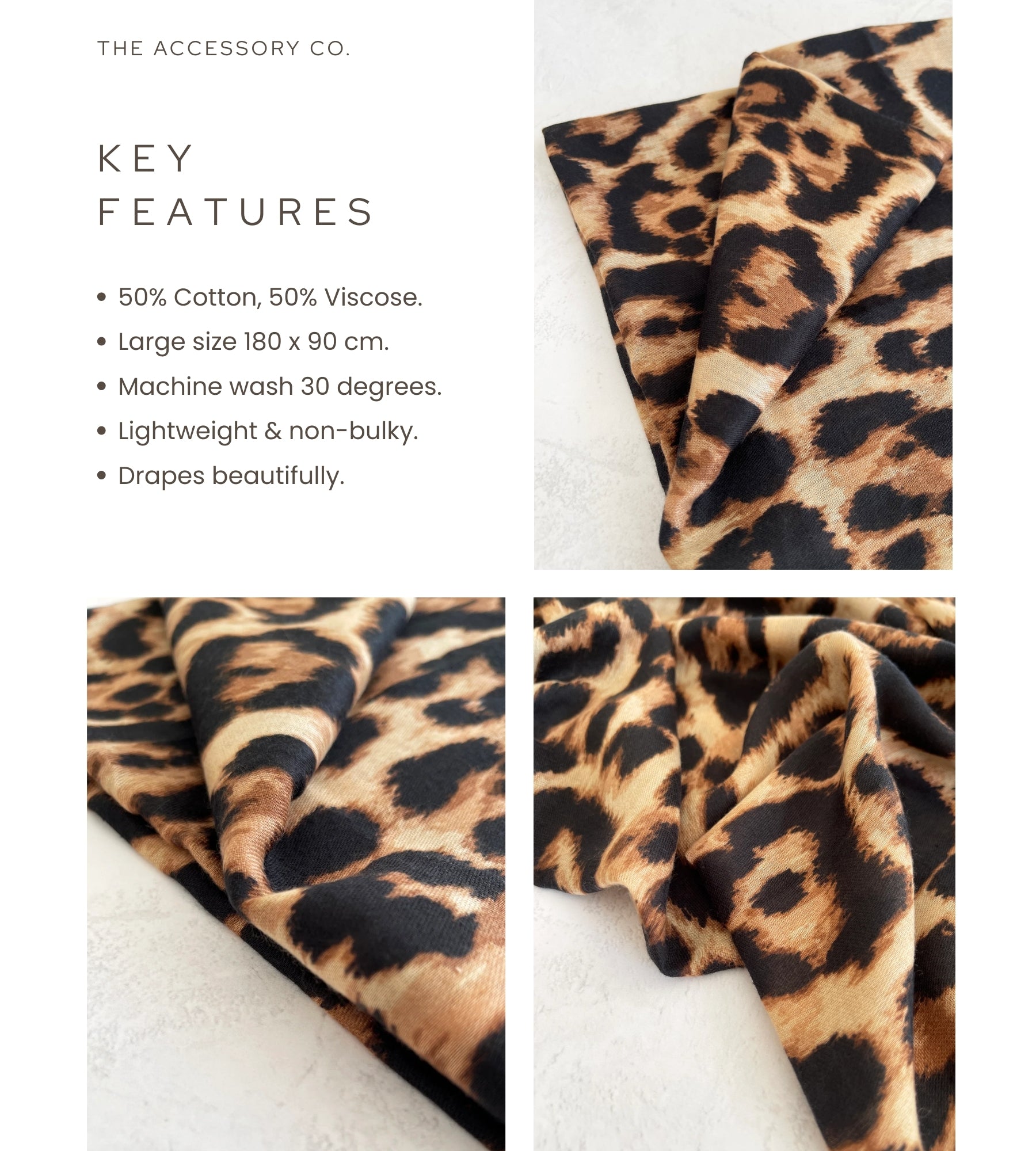 BROWN COTTON BLEND CLASSIC LEOPARD PRINT SCARF