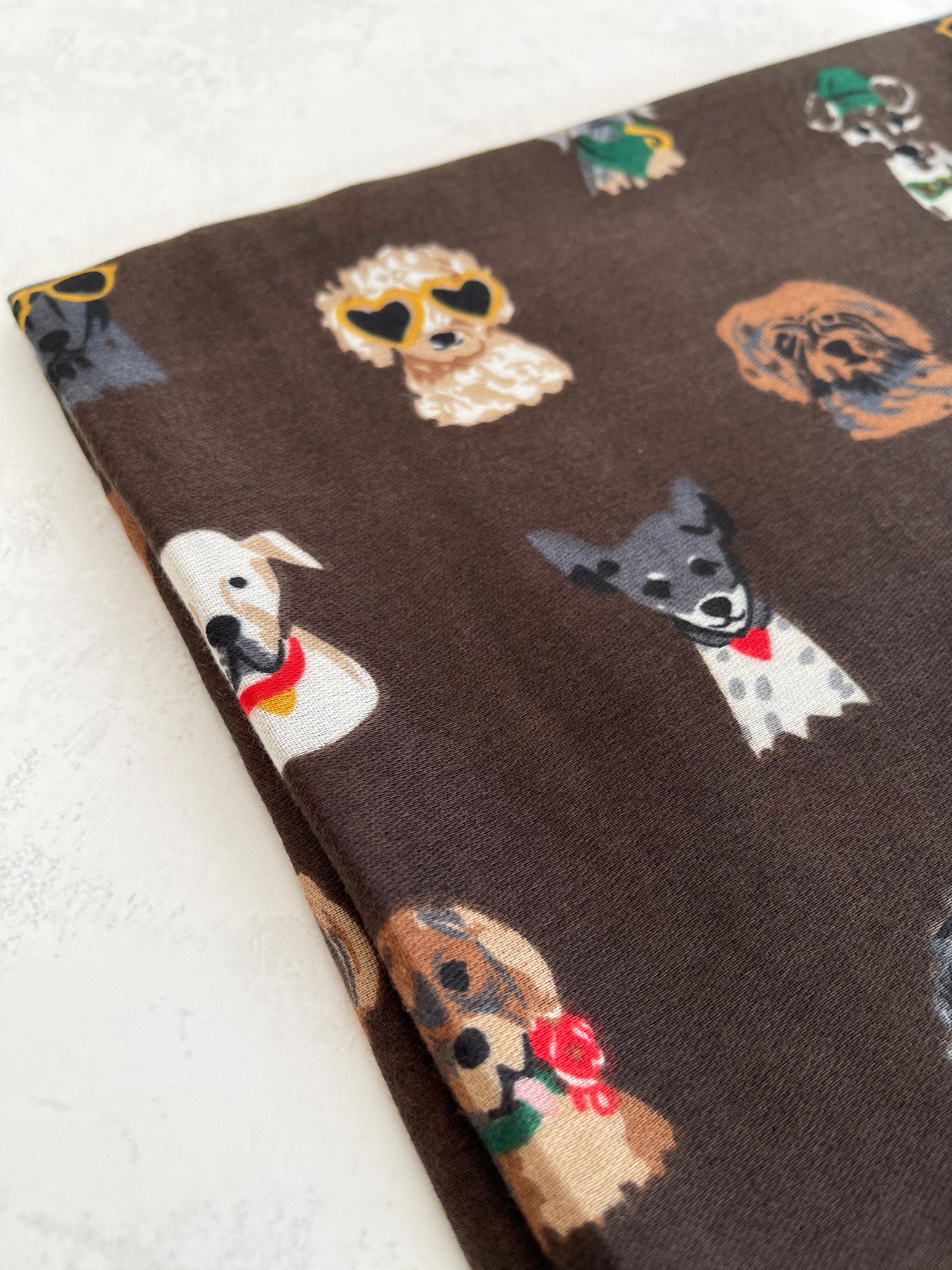 BROWN COTTON BLEND DOG PRINT LIGHTWEIGHT SCARF
