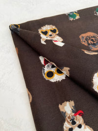 BROWN COTTON BLEND DOG PRINT LIGHTWEIGHT SCARF