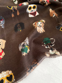 BROWN COTTON BLEND DOG PRINT LIGHTWEIGHT SCARF