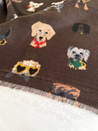 BROWN COTTON BLEND DOG PRINT LIGHTWEIGHT SCARF