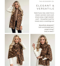 BROWN COTTON BLEND METALLIC LEOPARD PRINT SCARF