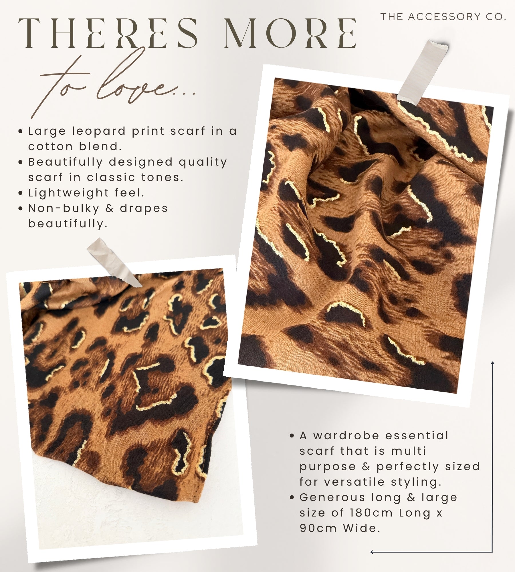 BROWN COTTON BLEND METALLIC LEOPARD PRINT SCARF