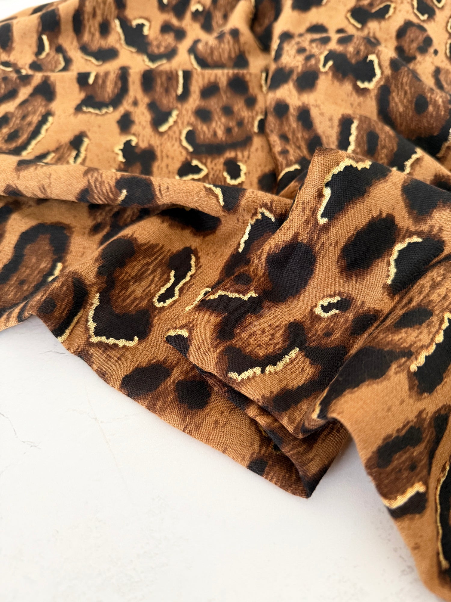 BROWN COTTON BLEND METALLIC LEOPARD PRINT SCARF