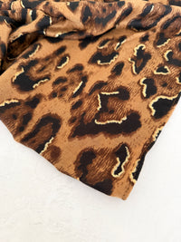 BROWN COTTON BLEND METALLIC LEOPARD PRINT SCARF