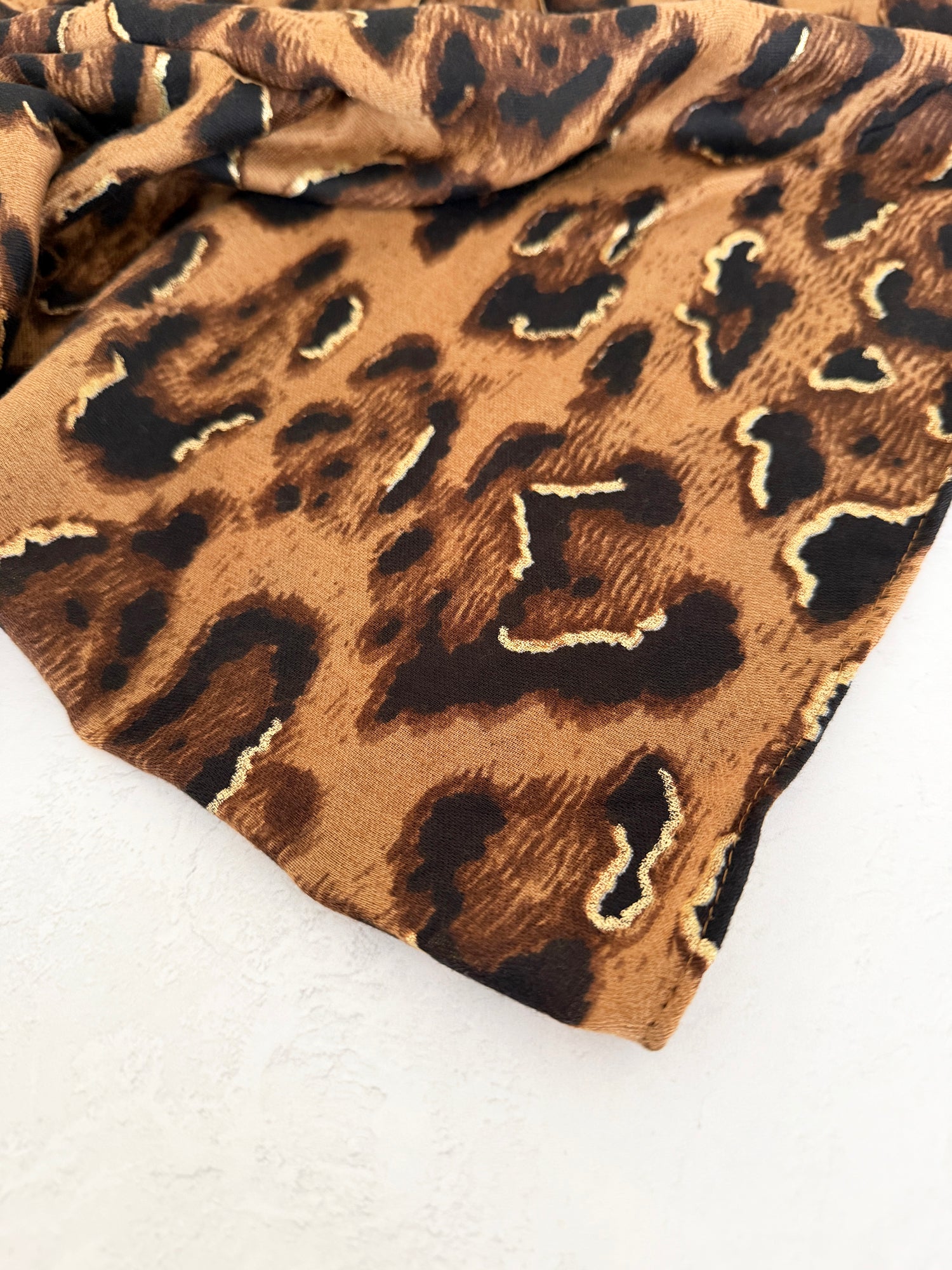 BROWN COTTON BLEND METALLIC LEOPARD PRINT SCARF