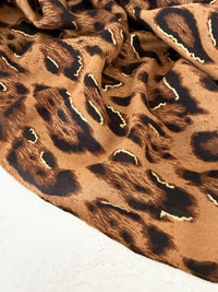 BROWN COTTON BLEND METALLIC LEOPARD PRINT SCARF