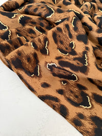 BROWN COTTON BLEND METALLIC LEOPARD PRINT SCARF