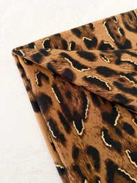 BROWN COTTON BLEND METALLIC LEOPARD PRINT SCARF