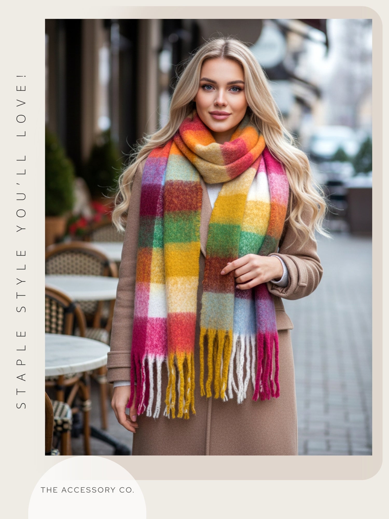 BURGUNDY CHECKED WOOL RAINBOW BLANKET SCARF OVERSIZED WINTER SHAWL WRAP