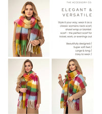 BURGUNDY CHECKED WOOL RAINBOW BLANKET SCARF OVERSIZED WINTER SHAWL WRAP