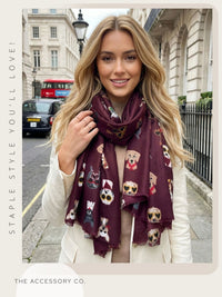 BURGUNDY COTTON BLEND DOG PRINT LIGHTWEIGHT SCARF - A-SHU.CO.UK