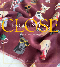 BURGUNDY COTTON BLEND DOG PRINT LIGHTWEIGHT SCARF - A-SHU.CO.UK