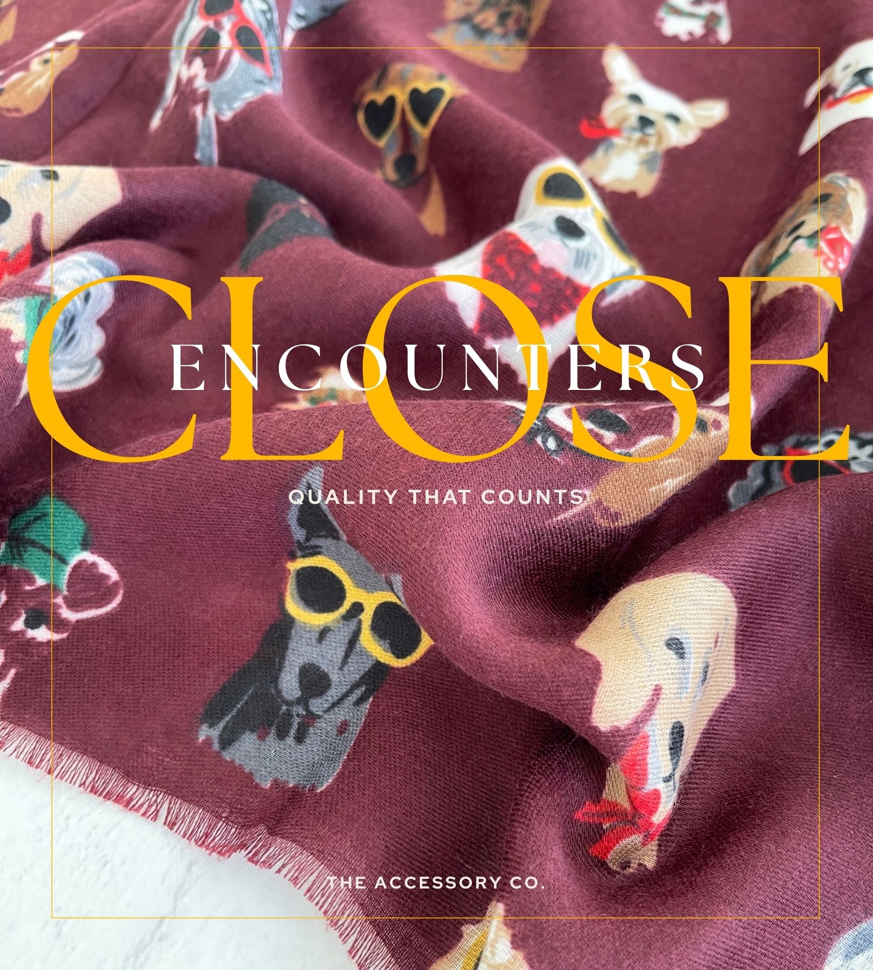 BURGUNDY COTTON BLEND DOG PRINT LIGHTWEIGHT SCARF - A-SHU.CO.UK