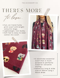 BURGUNDY COTTON BLEND DOG PRINT LIGHTWEIGHT SCARF - A-SHU.CO.UK